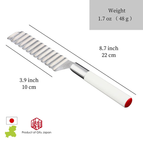 Seki Japan cheese knife crinkle-cut cheese slice demonstrating decorative edge