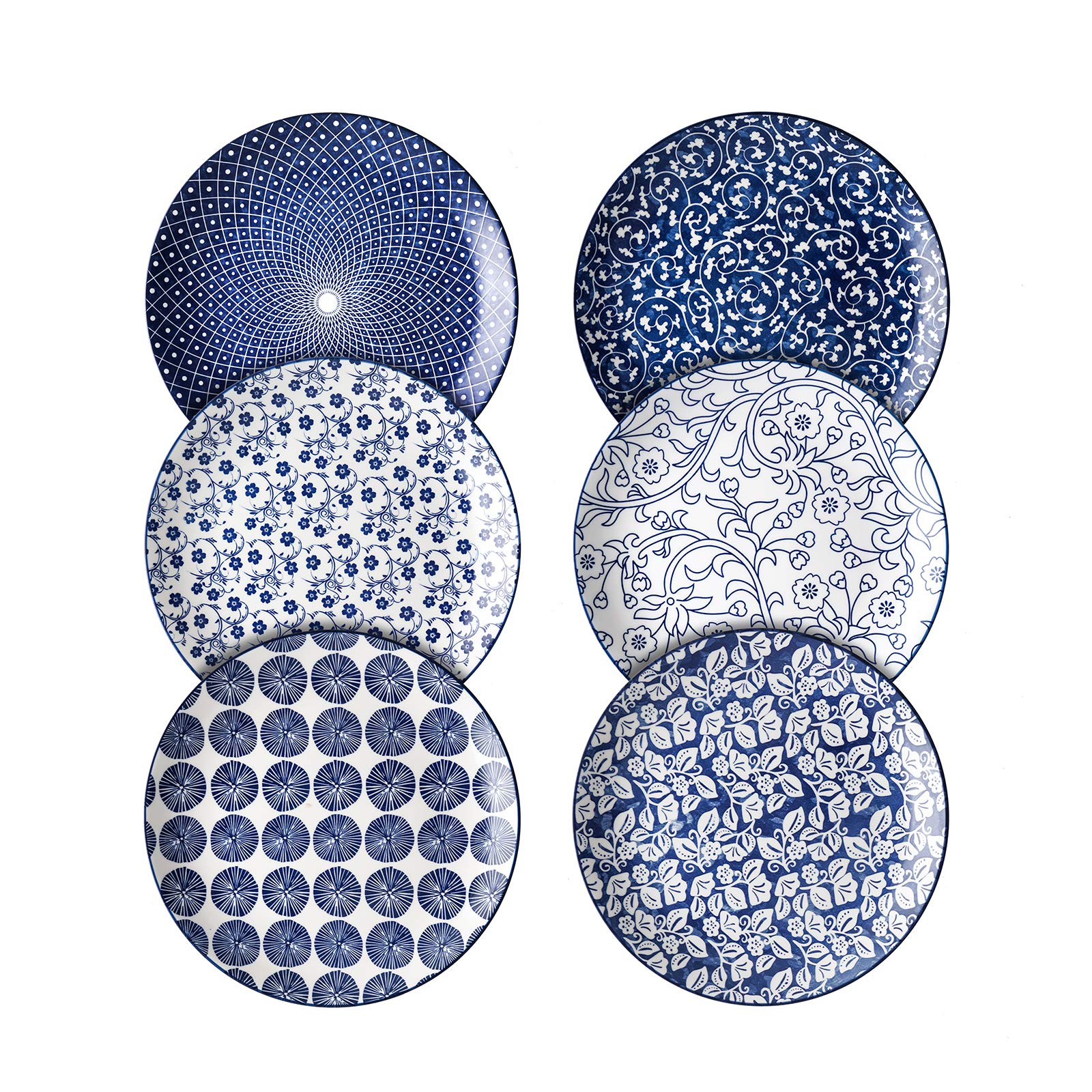 Selamica 10-inch porcelain dinner plate front view for stylish dining with vintage blue pattern