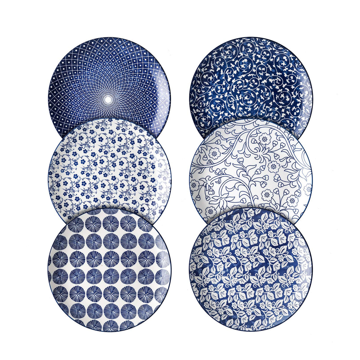 Selamica 10-inch porcelain dinner plate front view for stylish dining with vintage blue pattern