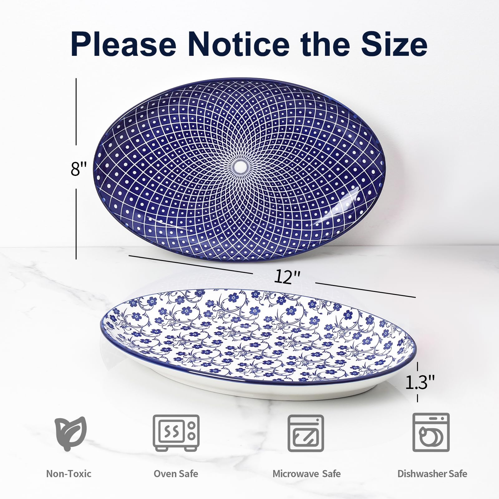 Selamica 12-inch oval platter in blue ideal for main courses