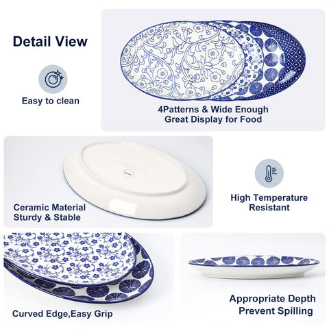 Selamica vintage blue oval platter displaying colorful dessert arrangement