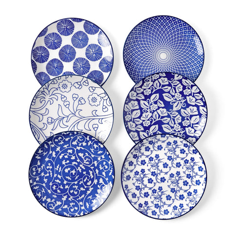 Selamica 6-inch dessert plates in vintage blue for elegant desserts.