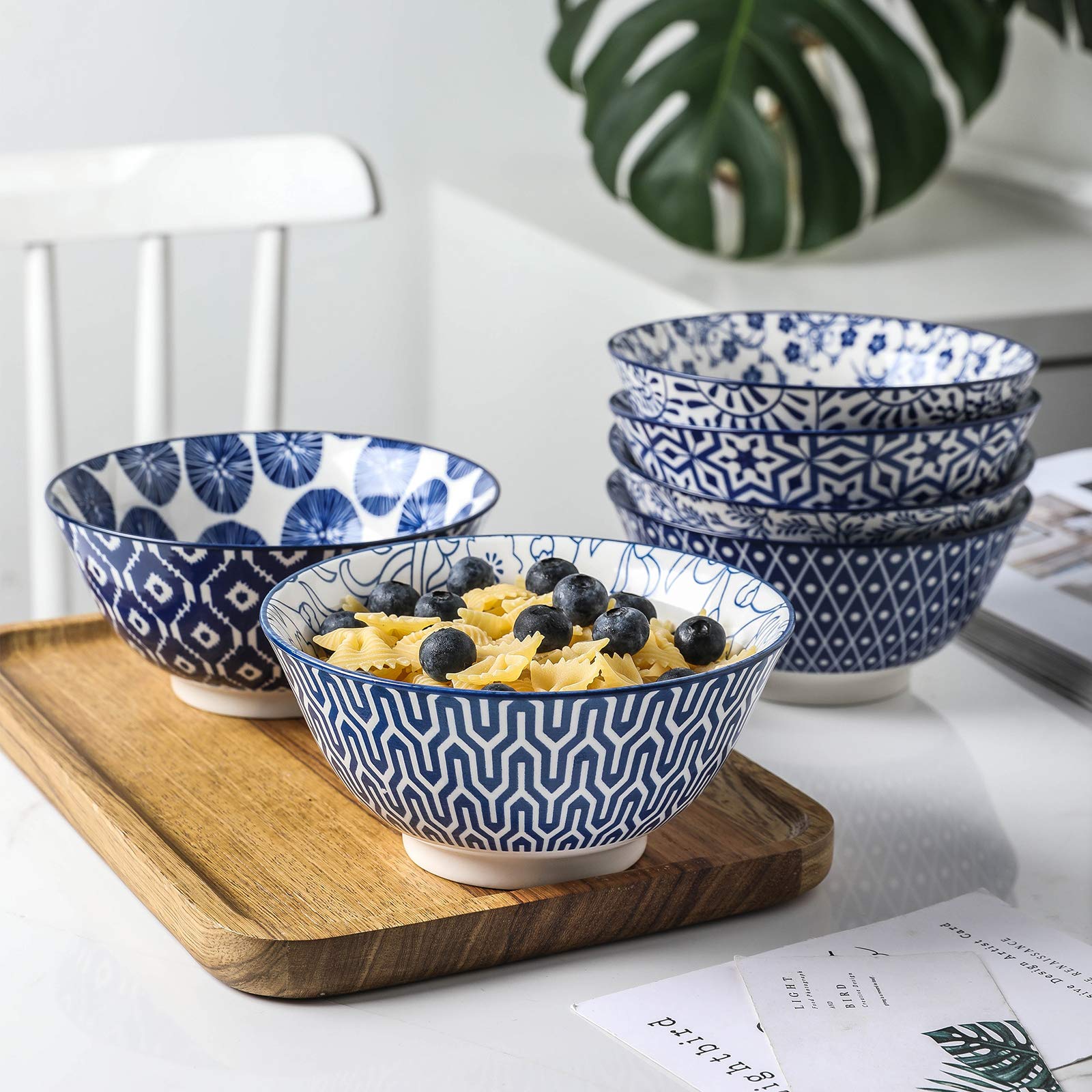 Selamica blue and white bowls with vintage pattern for daily use and elegance.