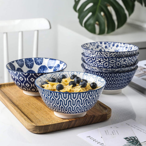 Selamica blue and white bowls with vintage pattern for daily use and elegance.
