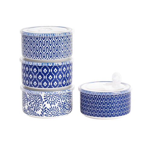 Selamica ceramic bowls with lids 14oz set of 4 in vintage blue for meal prep.