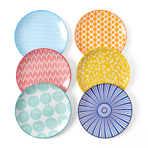 Selamica ceramic dessert plates: six vibrant mini plates for desserts and snacks.