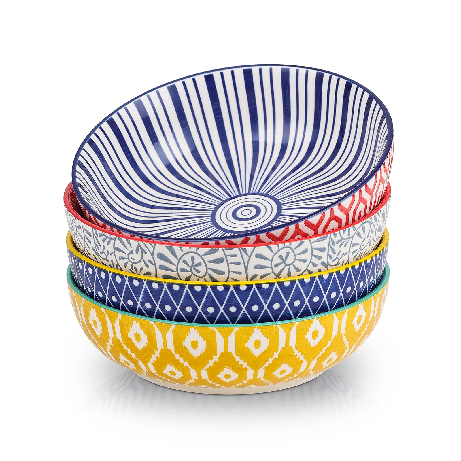 Selamica 30oz pasta bowls set of four, durable porcelain for family meals.