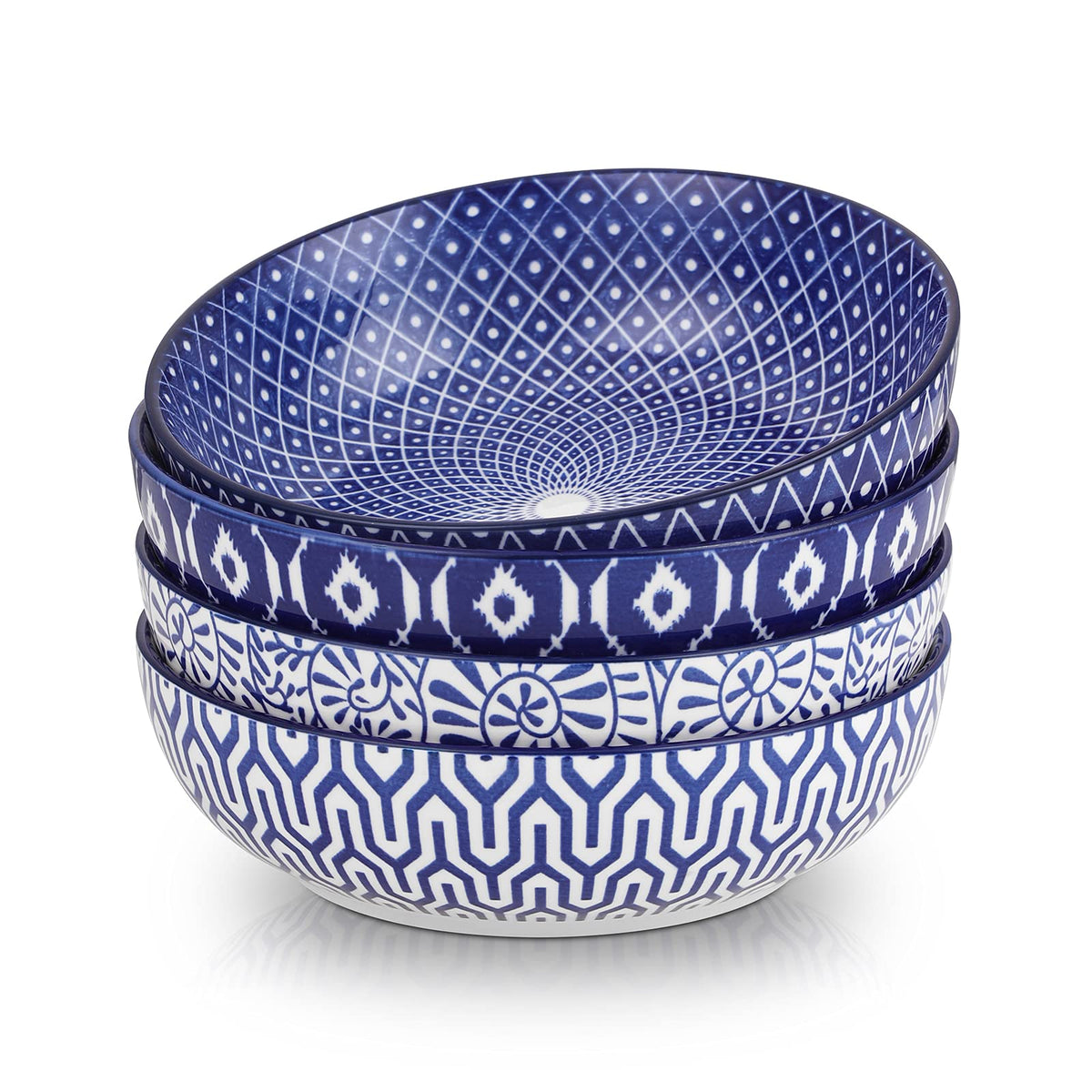 Selamica ceramic pasta bowls set of four, 8-inch, durable serving for pasta, salads, and more.