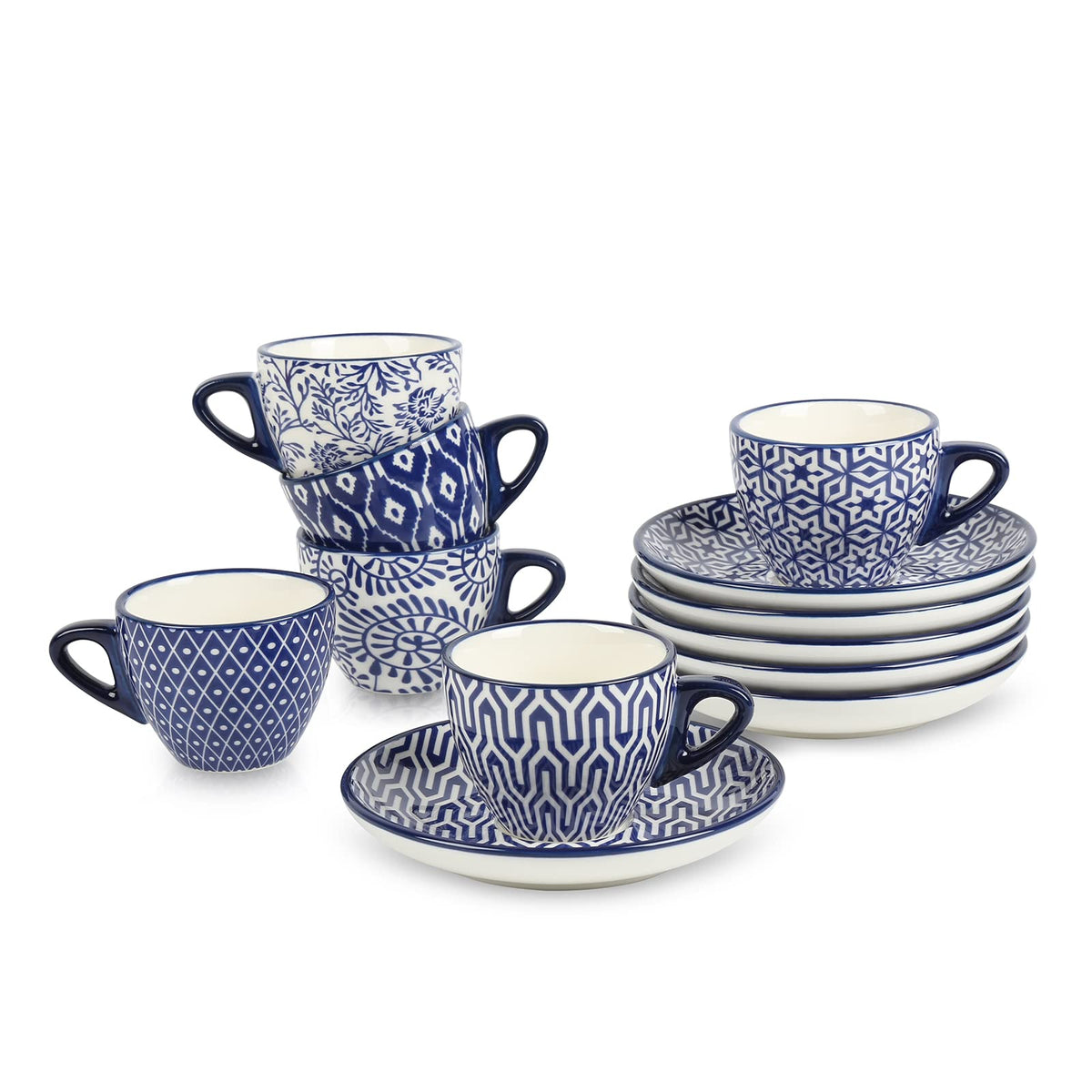 Selamica espresso cups 2 oz with saucers in vintage blue for tasting sessions.