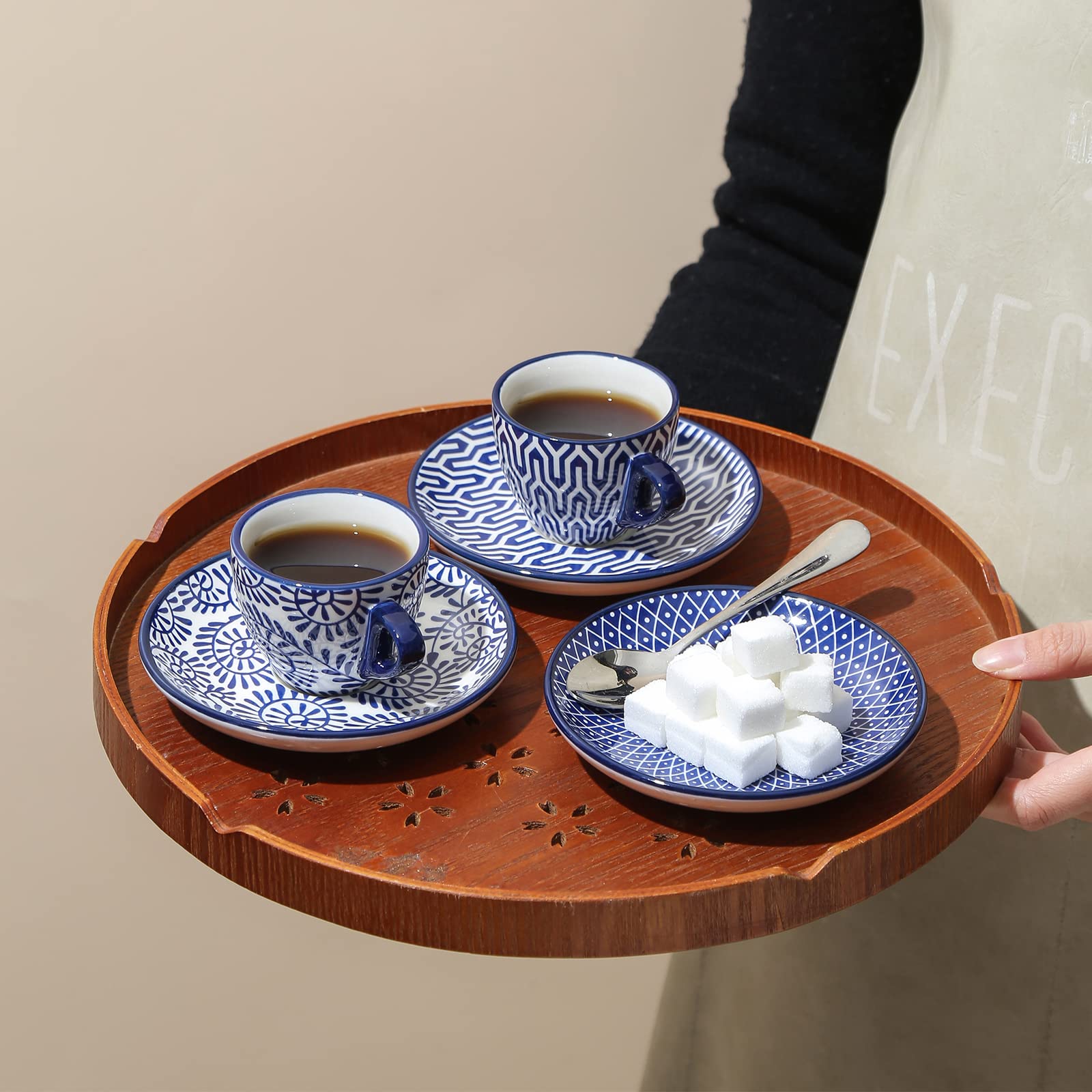 Perfect gift for coffee lovers—Selamica vintage blue espresso set feels elegant.