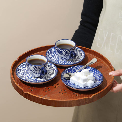 Perfect gift for coffee lovers—Selamica vintage blue espresso set feels elegant.