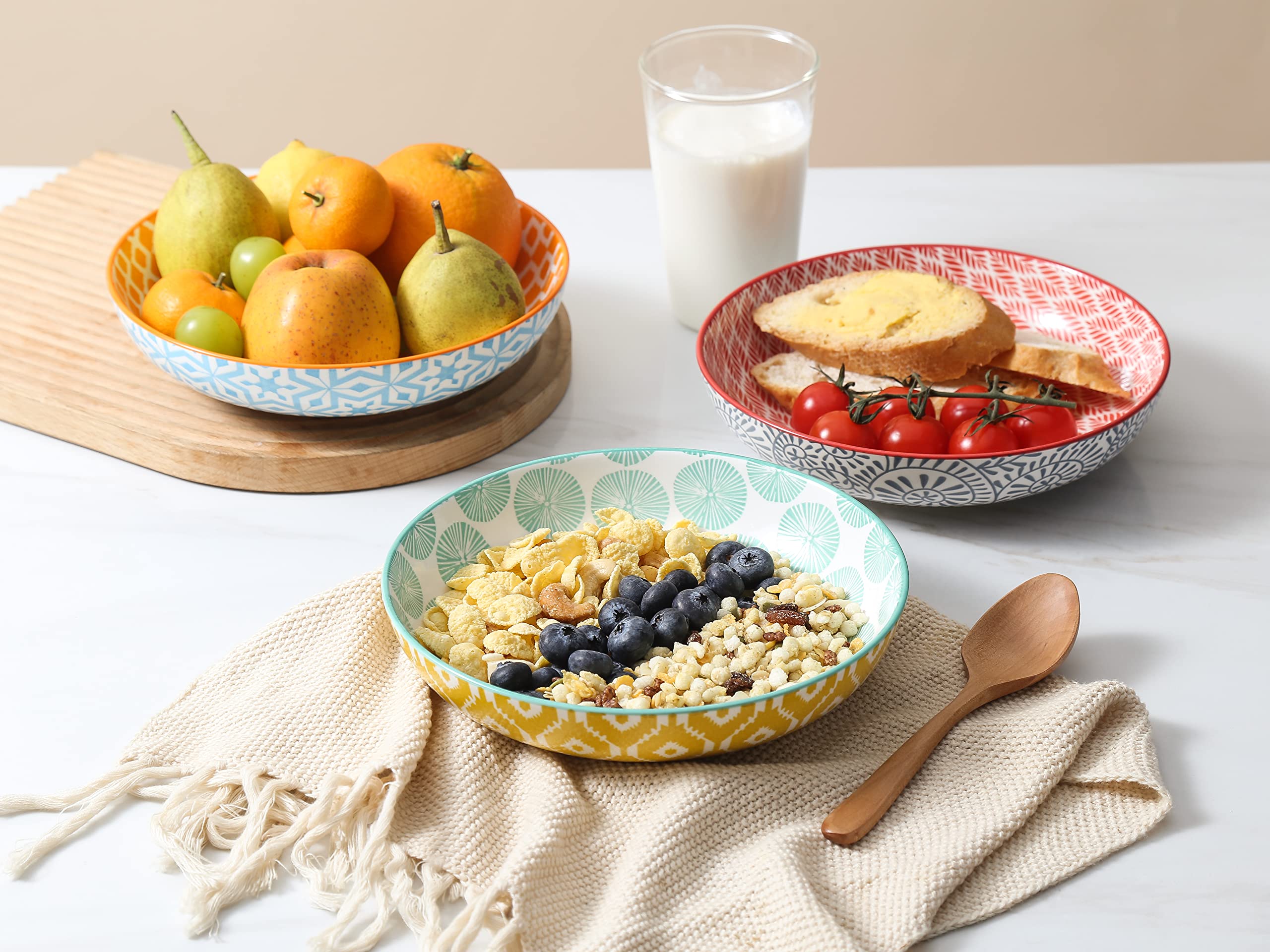 Selamica inside-out pattern ceramic bowls add visual interest to meals.