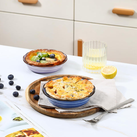 Selamica swirl-edge pie plate with vibrant glaze elevates presentation