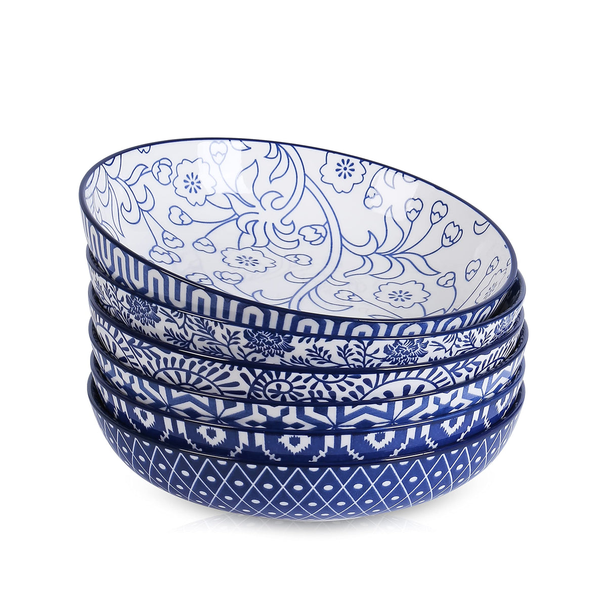 Selamica pasta bowls set with inside pattern suitable for pasta portions and salads