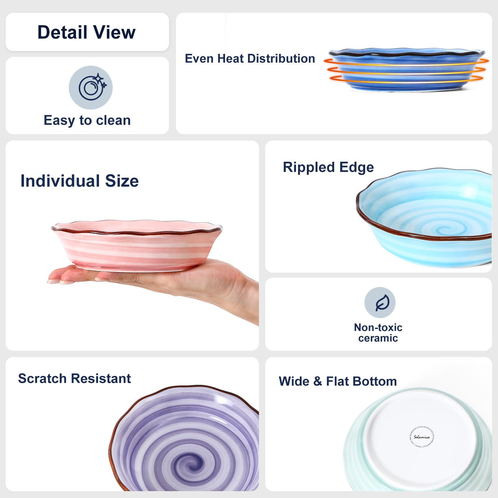 Selamica stackable pie dishes save storage space in cabinets