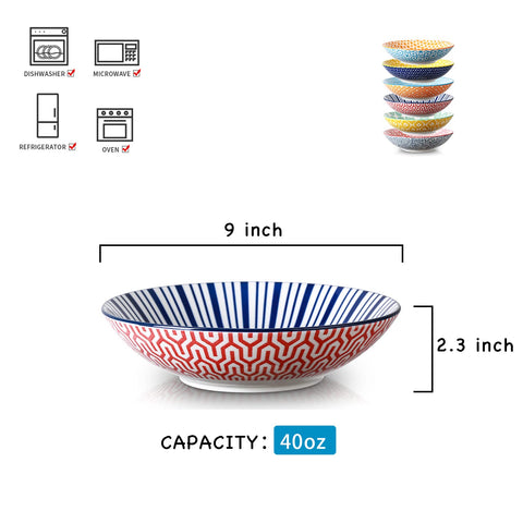 Selamica 9-inch bowls showcase unique patterns, adding color to soups and sides.