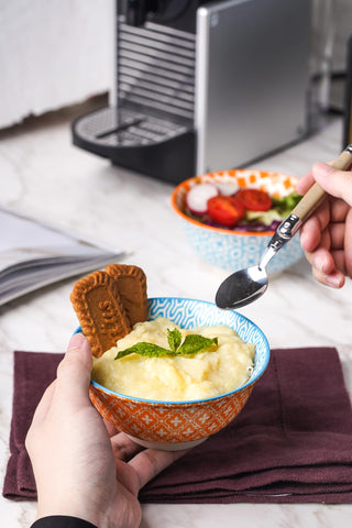 Selamica porcelain dessert bowls with bold hues for fruit and snacks.