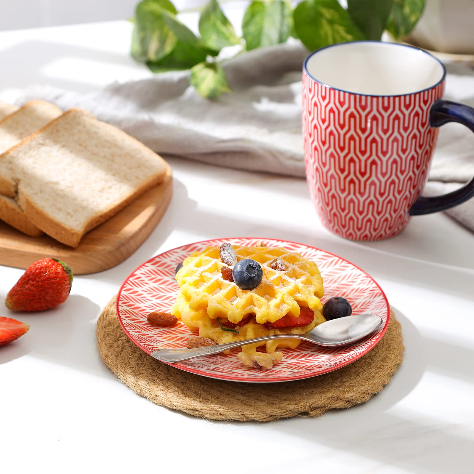 Selamica raised-edges plates help keep sauces in place during meals.