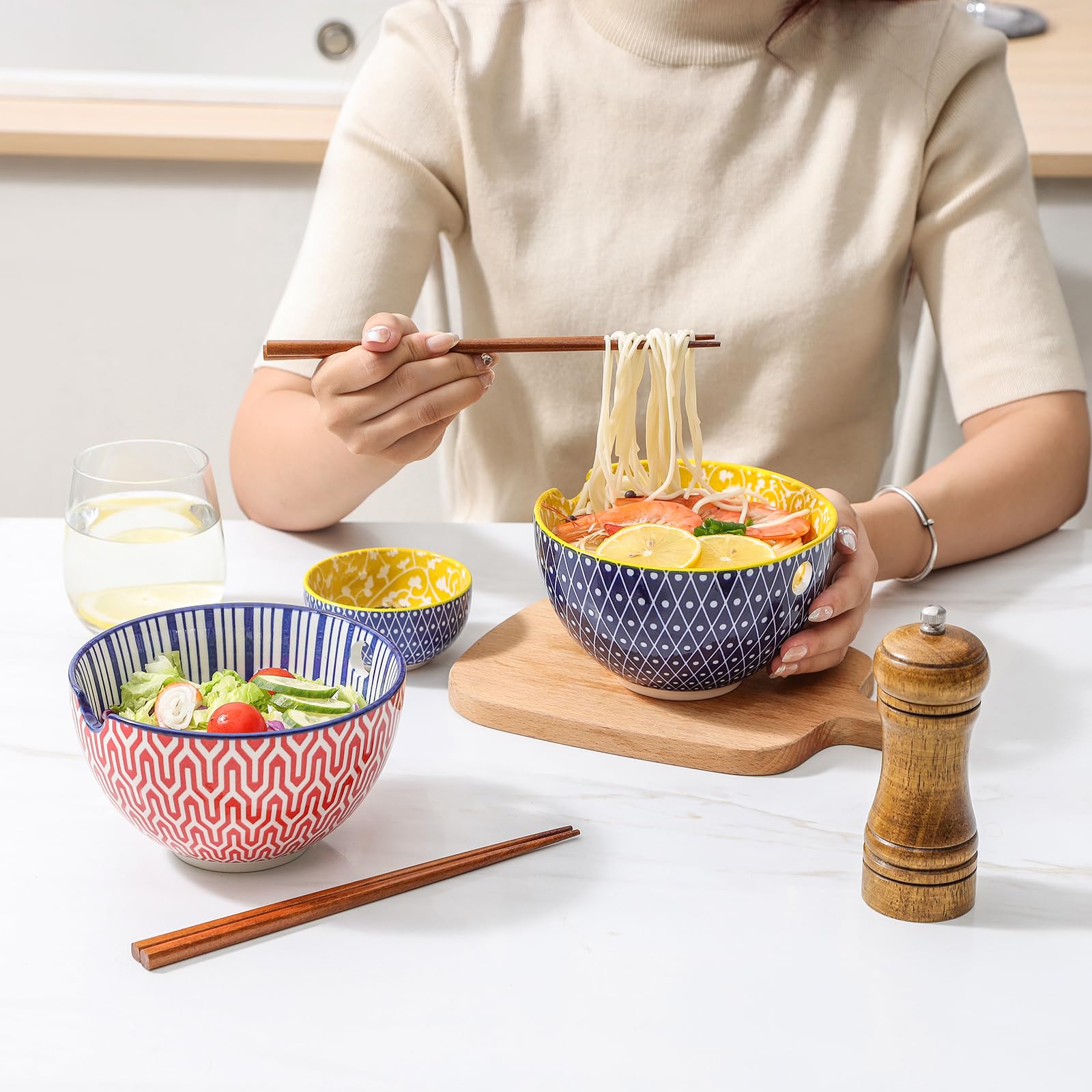 Selamica dishwasher and microwave safe bowls simplify cleanup.