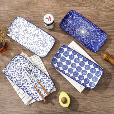 Selamica rectangular platter for appetizers keeps portions neat
