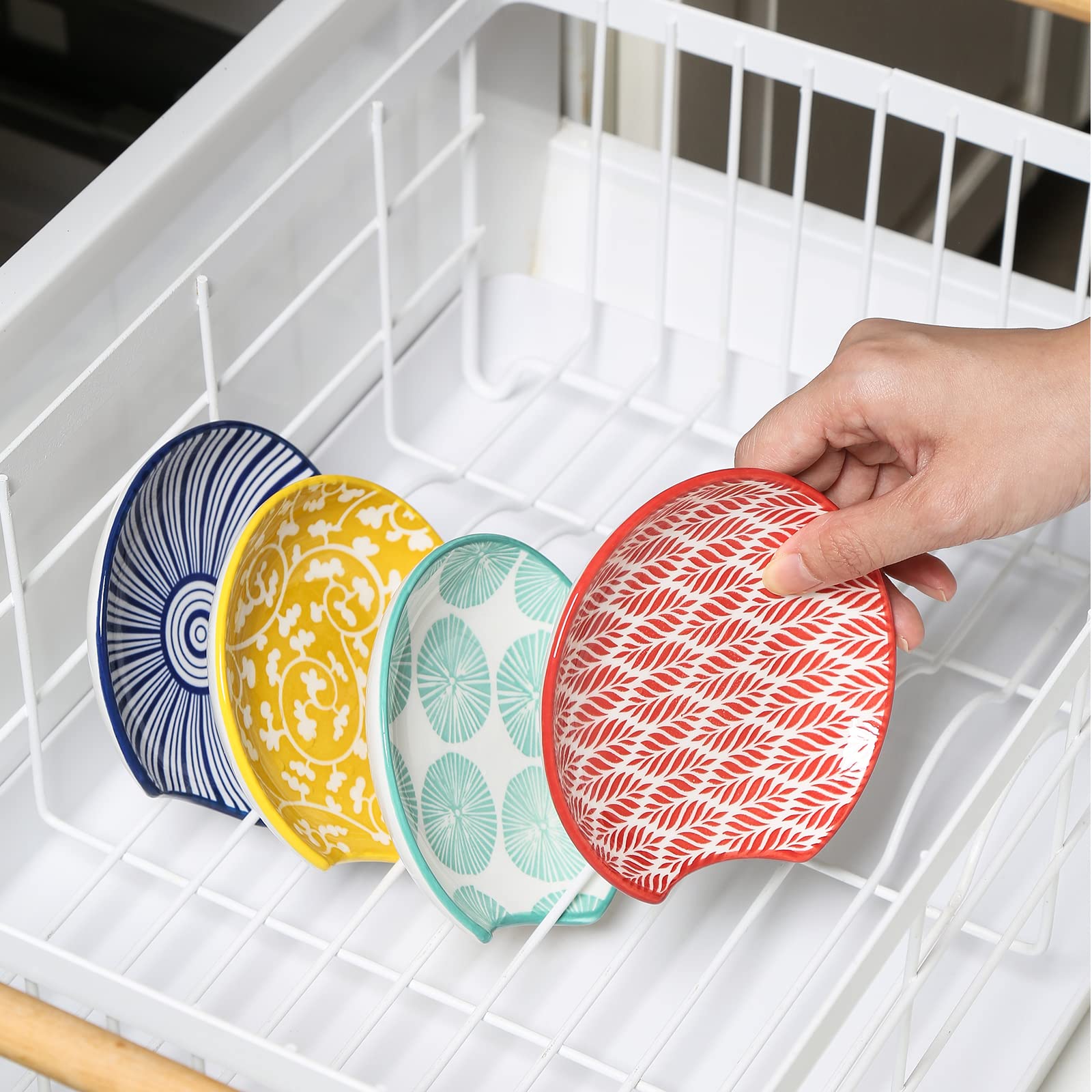 Selamica spoon rest with vibrant colors brightens any kitchen counter.