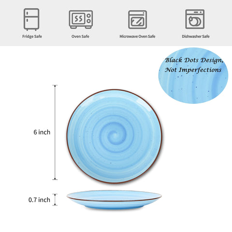 Selamica swirl pattern plate with black specks adds color to appetizers and salads