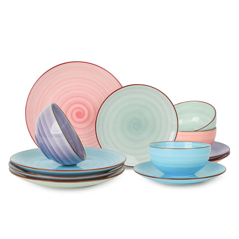 Selamica swirl-dots dinner plate 10in shows vibrant gradient glaze for stylish daily meals.