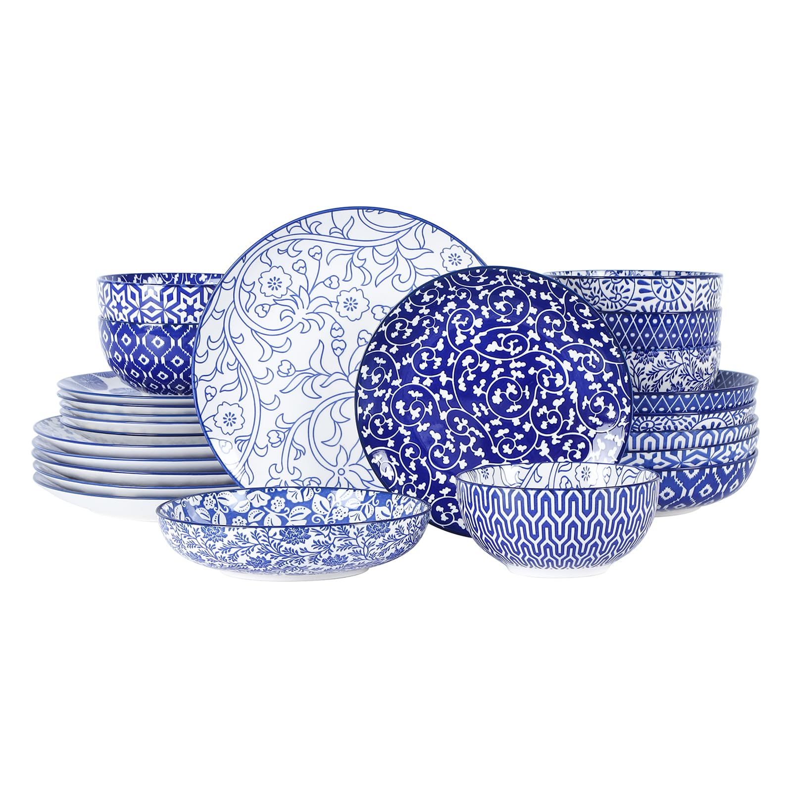 Selamica vintage blue dinner plates (10-inch) durable glaze for everyday meals.