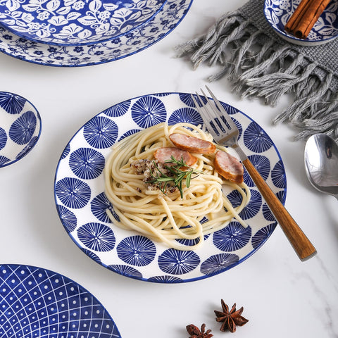 Selamica vintage blue dishware set (stackable) dishwasher safe and versatile.