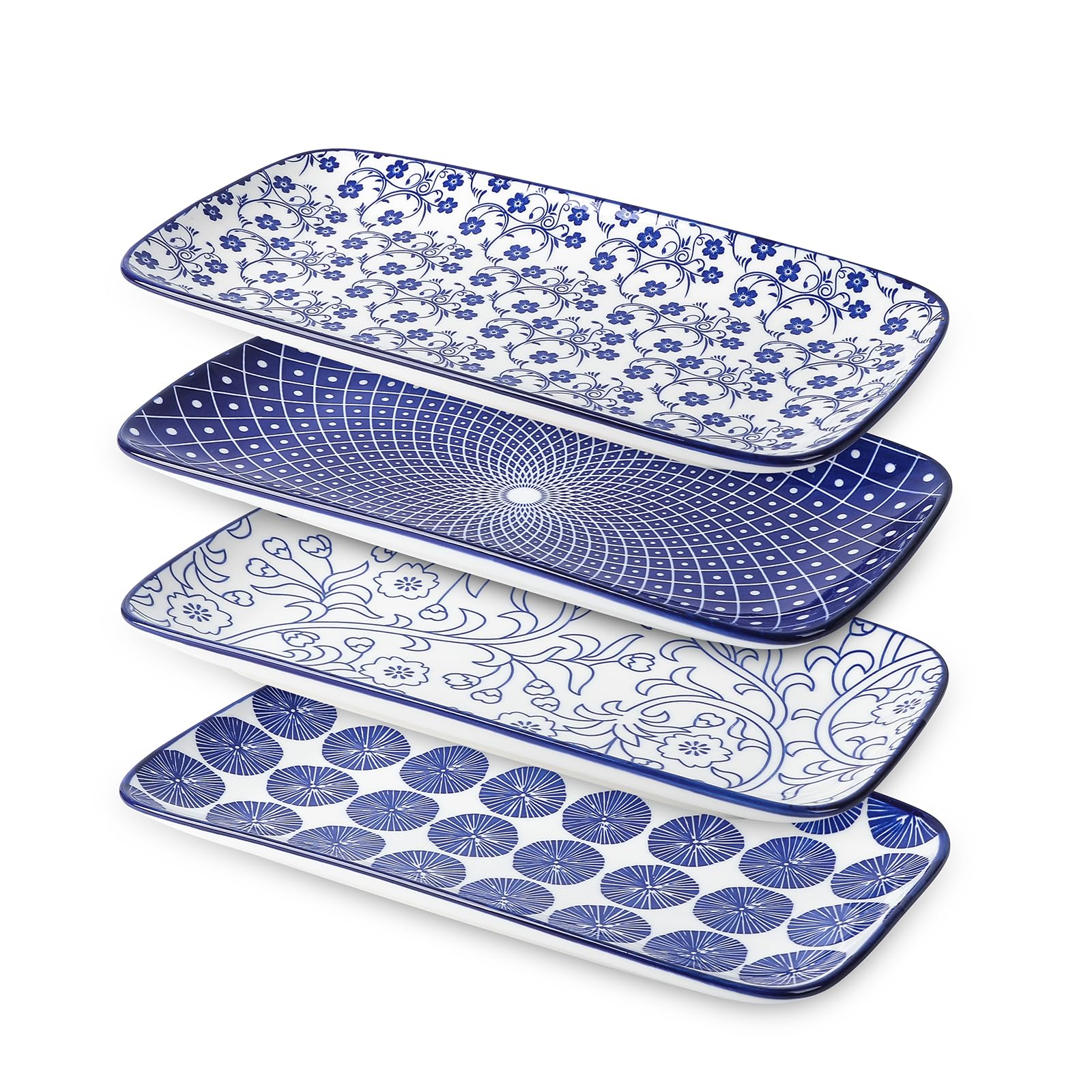 Selamica vintage blue edge-detail rectangular platter, ideal for elegant desserts
