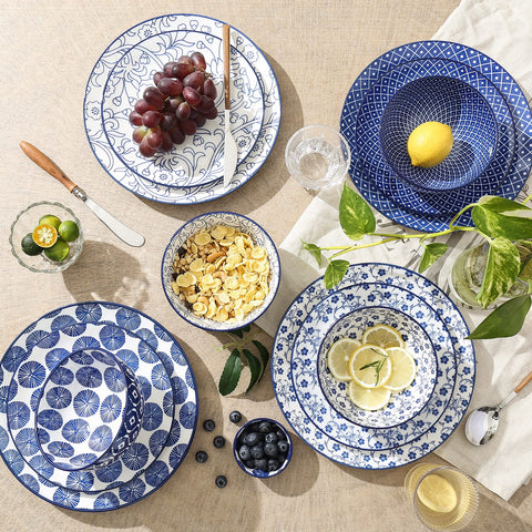 Selamica Vintage Blue salad plates add stylish contrast to meals.