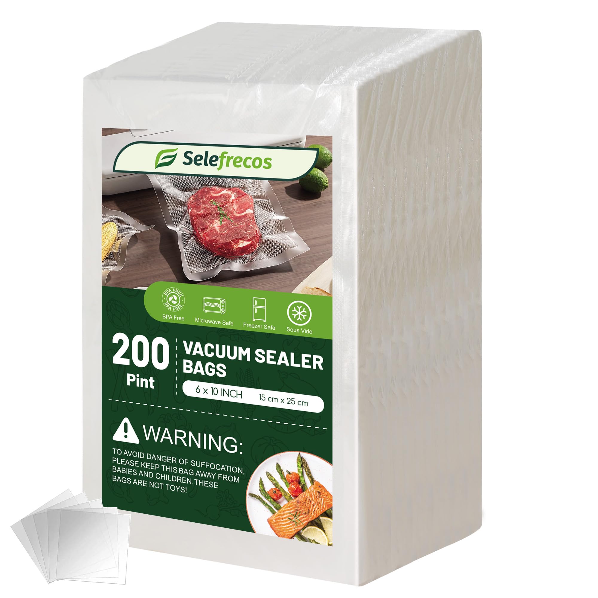 Selefrecos 200-pint vacuum bags pack for durable freezer storage and flavor protection