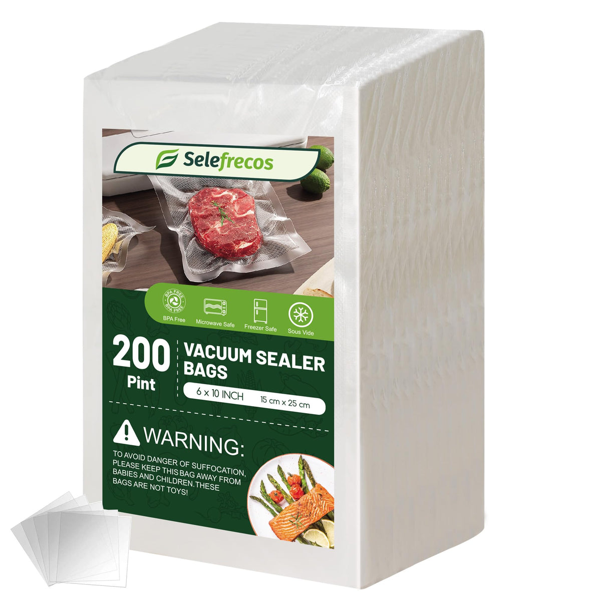 Selefrecos 200-pint vacuum bags pack for durable freezer storage and flavor protection