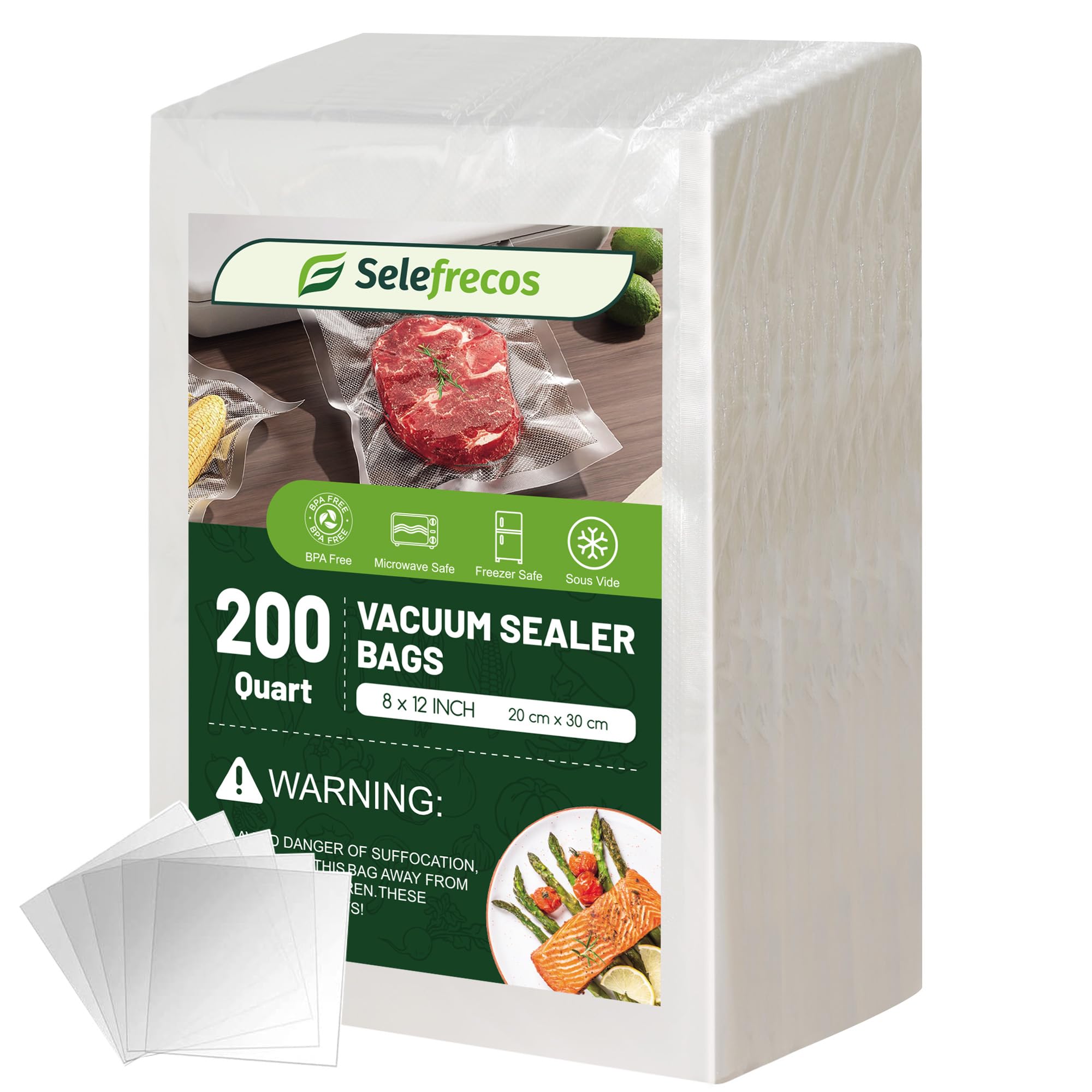 Selefrecos vacuum sealer bags 8x12 front view for efficient storage