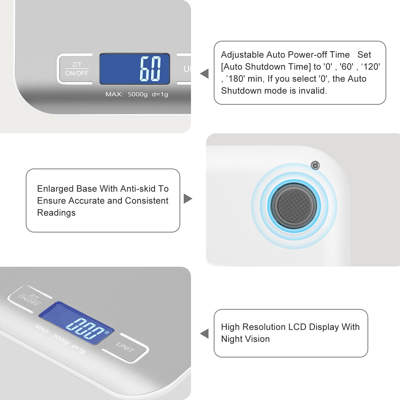 Selegere scale tare function enables net weight measurement for packages.