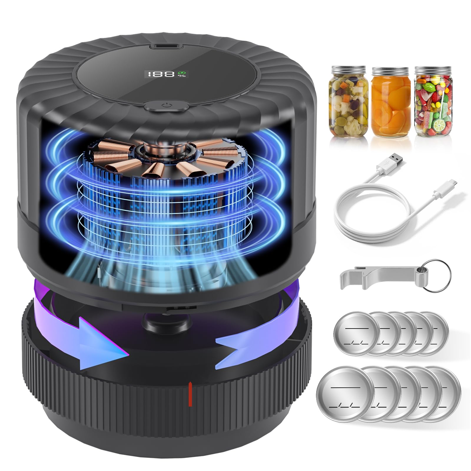 SelePow VP06+ front view shows cordless mason jar sealer for fresh pantry storage