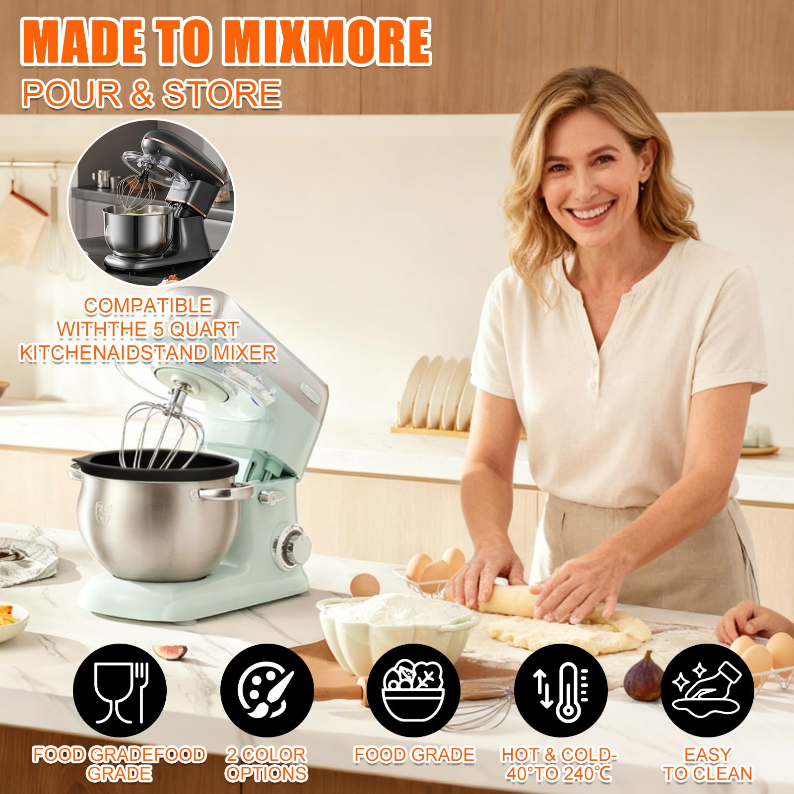 SelfTek liner kneads dough and protects the bowl during whipping.