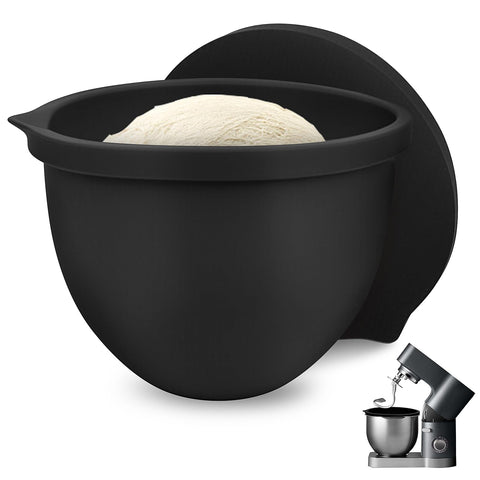 SelfTek silicone bowl liner inside a 5 qt KitchenAid bowl for easy mixing and storage.