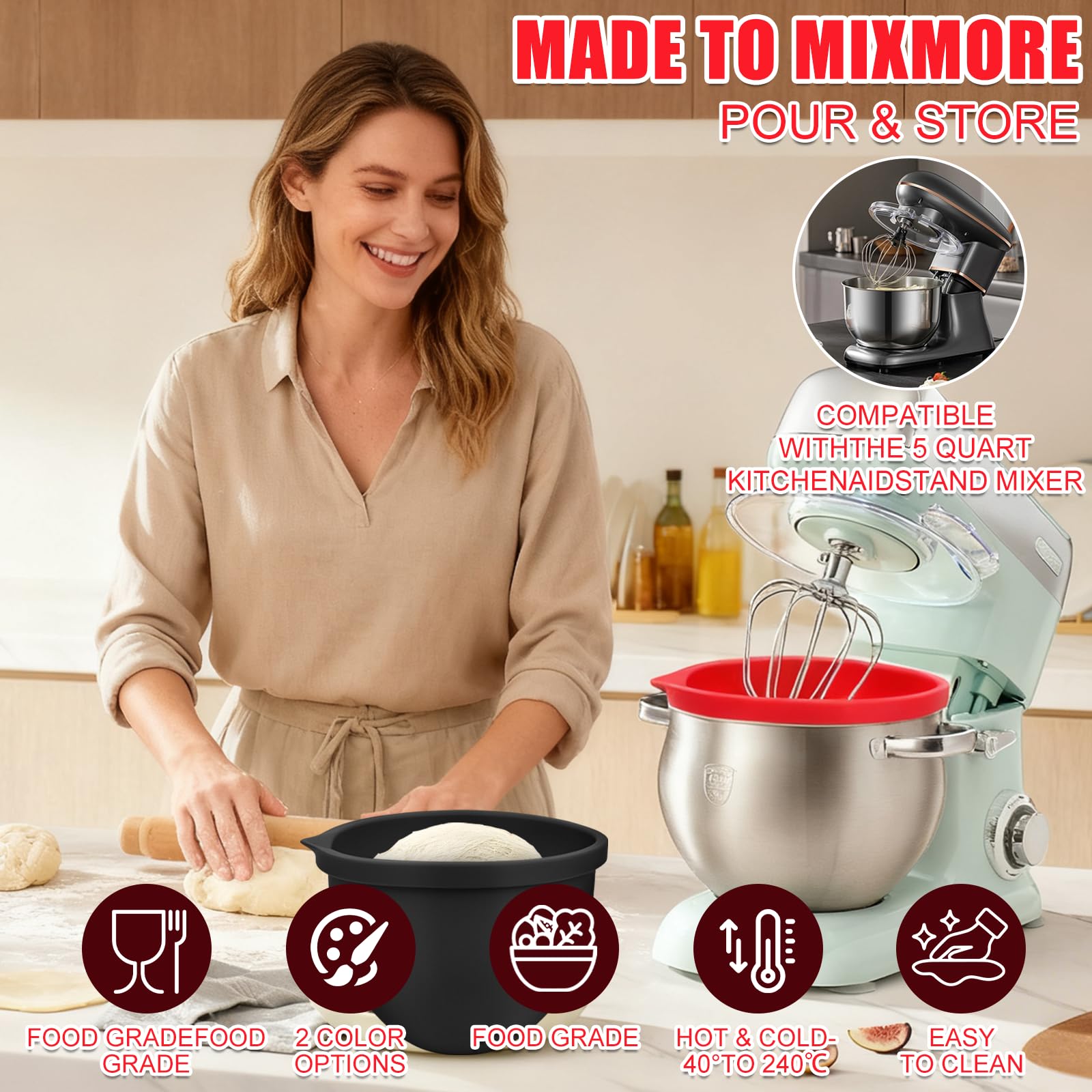 SelfTek silicone bowl liner easy cleaning helps reduce kitchen clutter and mess.