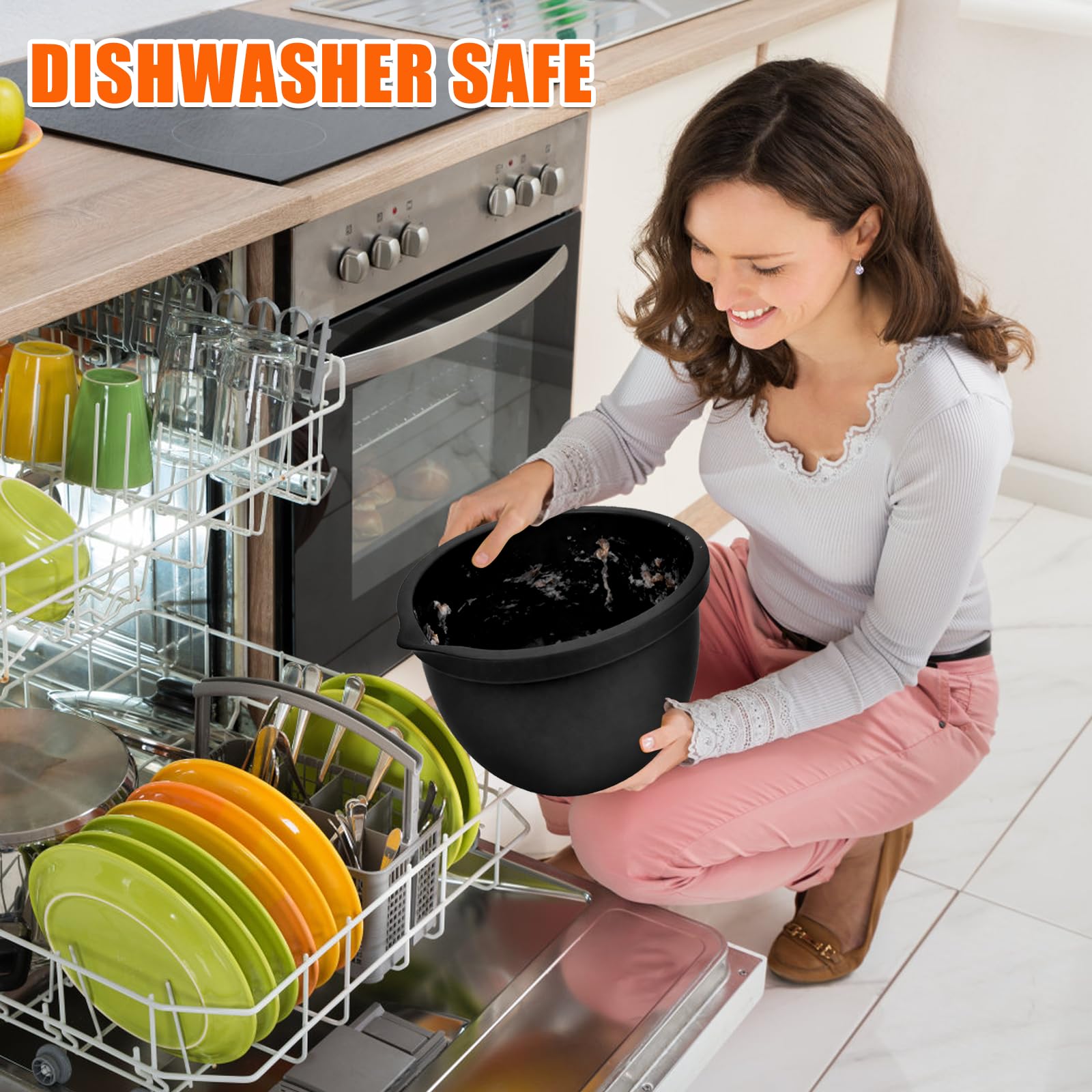 SelfTek liner cushions the bowl, reducing noise during mixing.