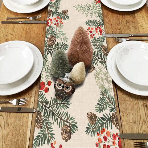 Seliem Winter rustic burlap edge table runner complements farmhouse decor