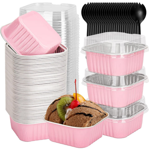 Selizo 60-pack mini cake pans with lids in pink for individual servings and easy transport