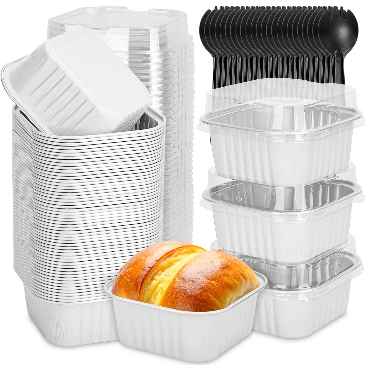 Selizo 60-pack mini square pans with lids for easy transport.