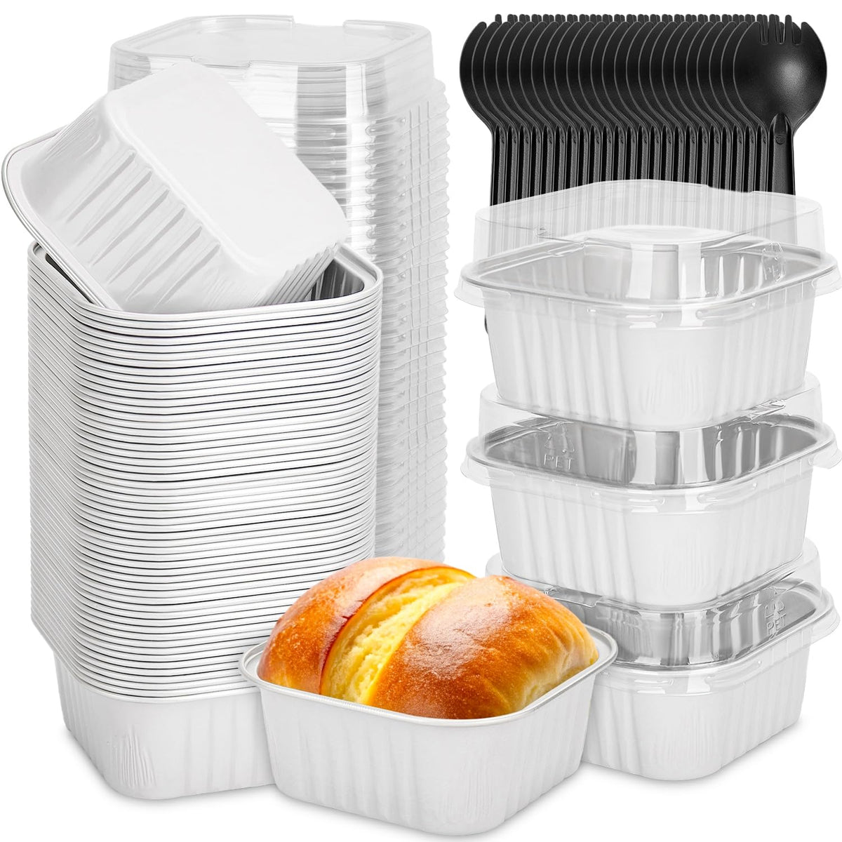 Selizo 60-pack mini square pans with lids for easy transport.