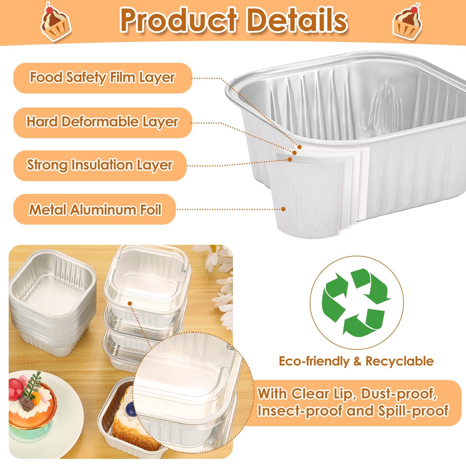 Sturdy foil pans safe in oven, fridge, and air fryer.