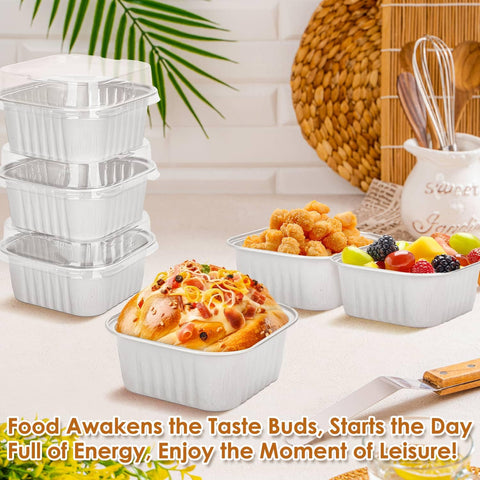 Clear snap-on lids for mini pans keep desserts fresh.