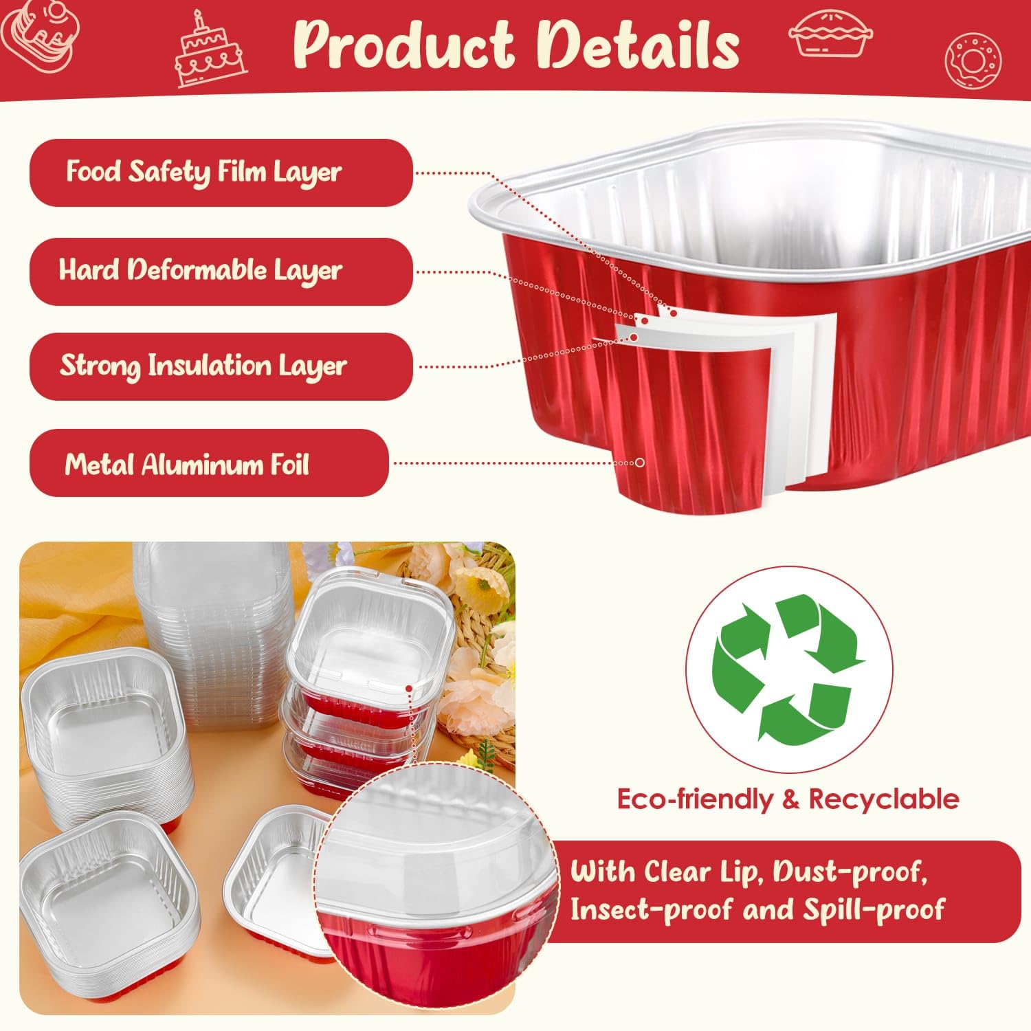 Selizo clear lids snap tightly to keep desserts fresh.
