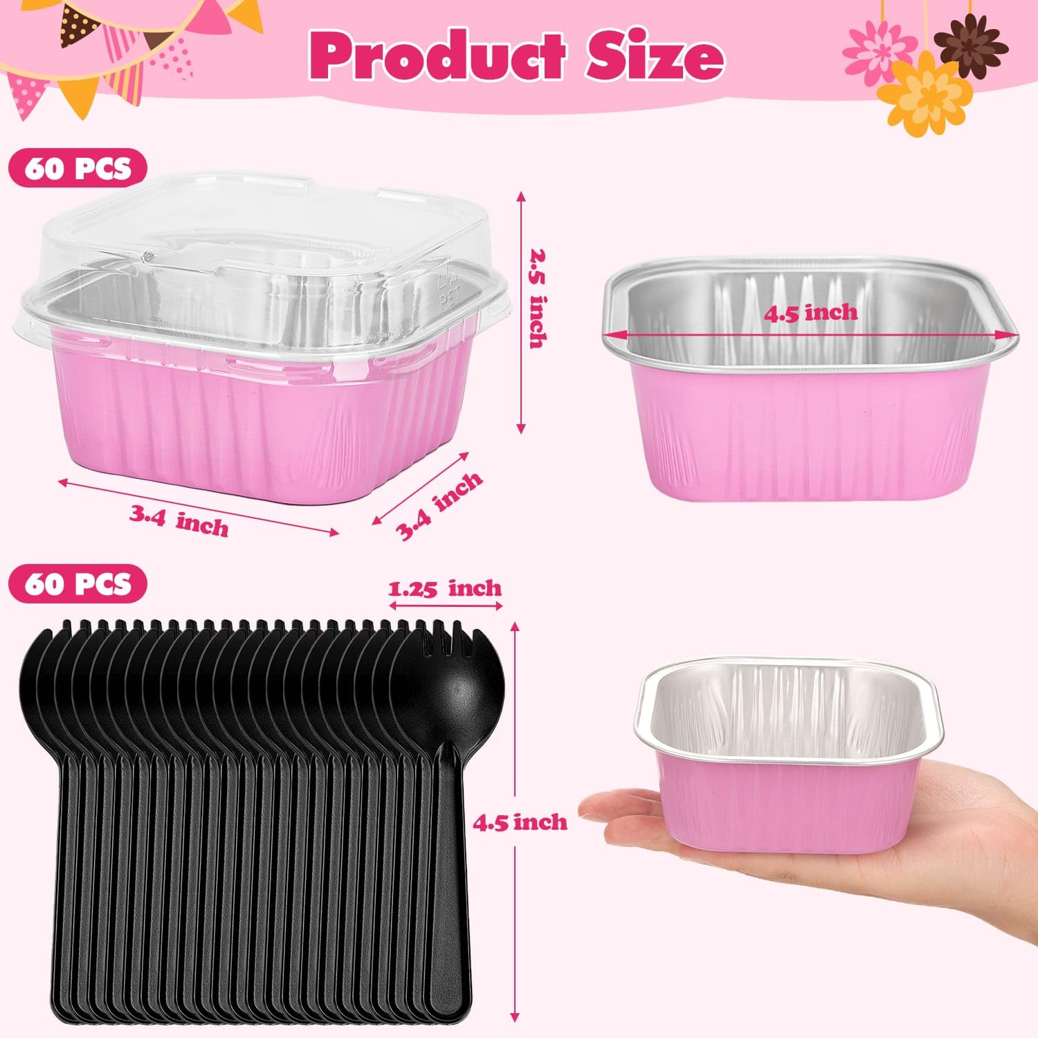 Selizo pink square baking cups 10oz ideal for individual cakes and gifting