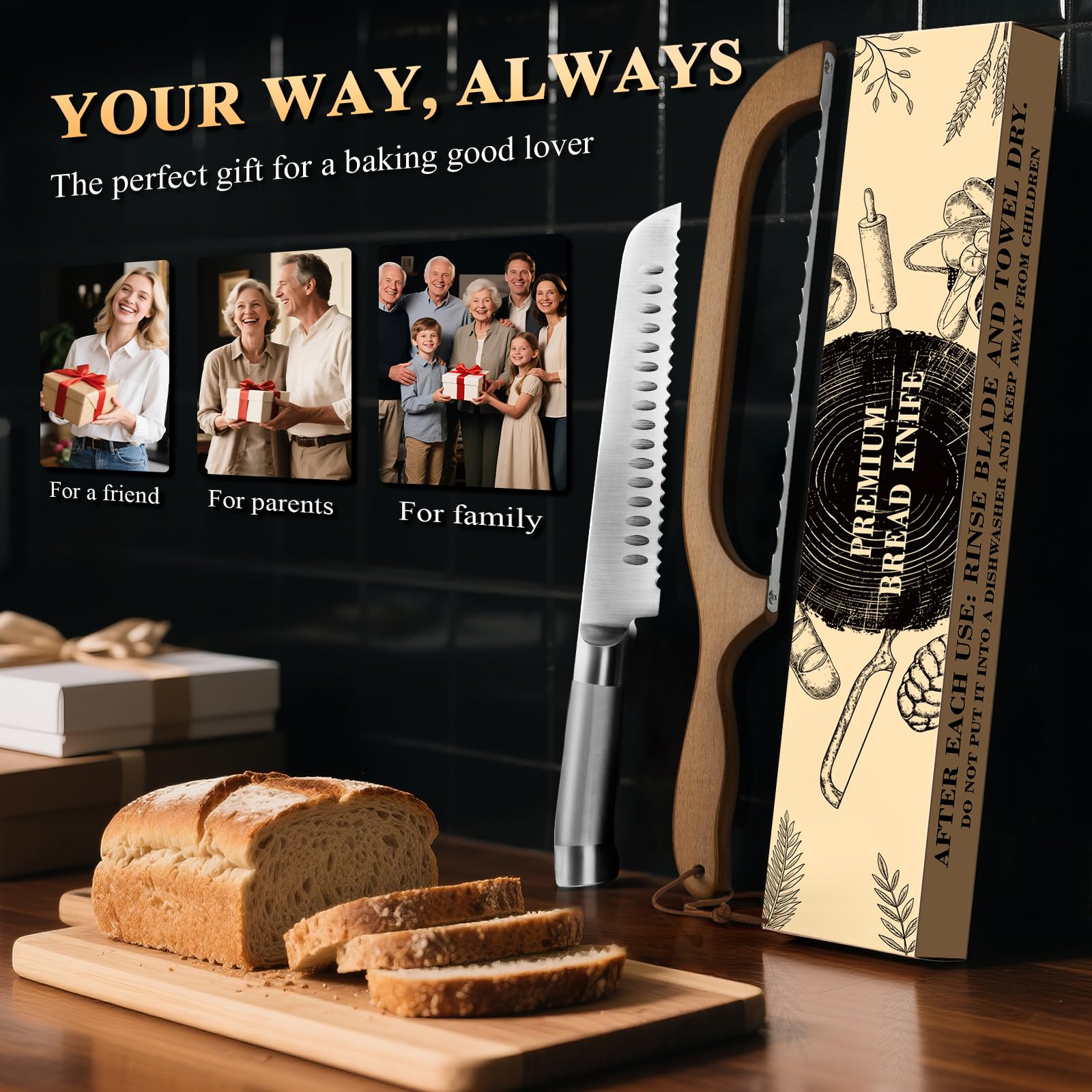 SeLucky ergo-safe guard with rounded tip protects fingers during bread prep.