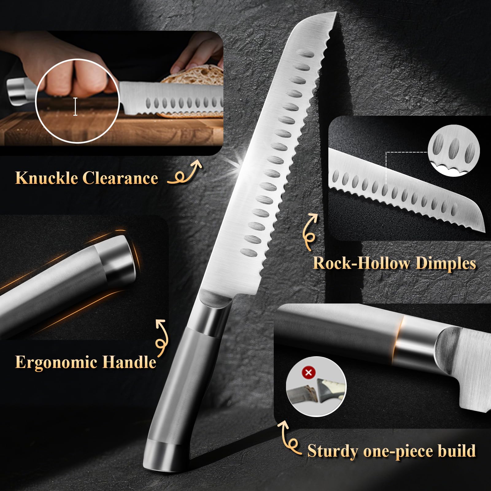 SeLucky forged edge 18-degree blade keeps sharp for steady slicing across breads.